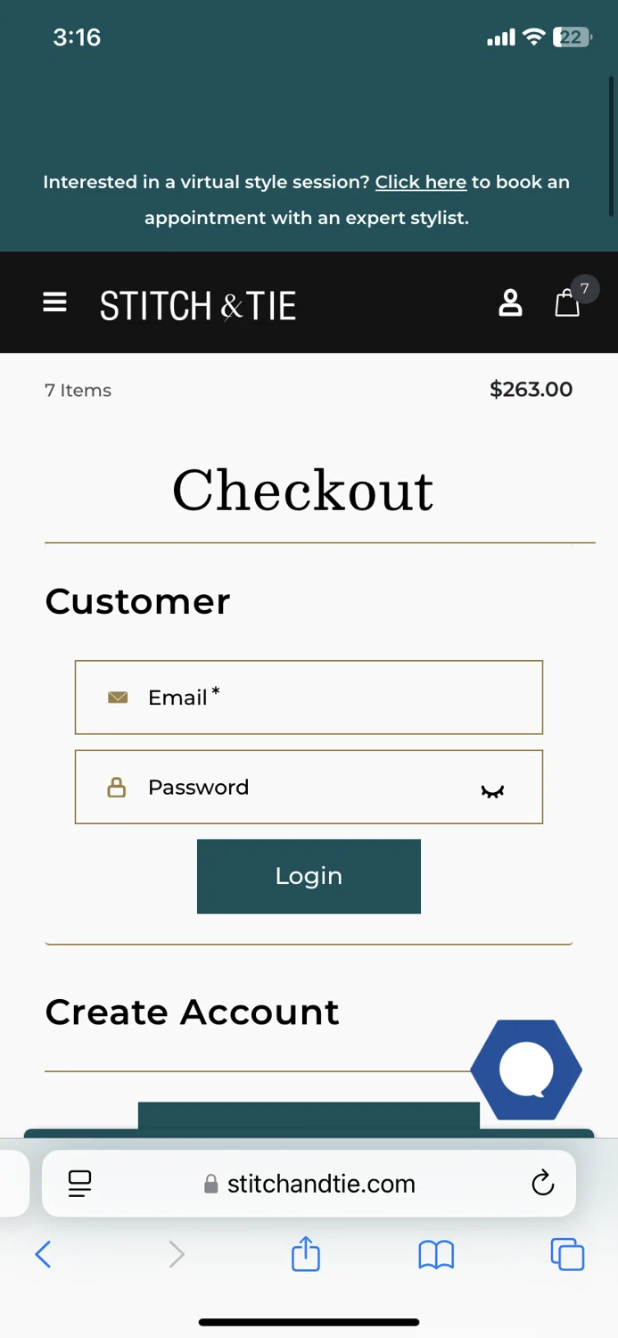 Stitch & Tie checkout page showing Stitch & Tie promo code box | Screenshot taken by SimplyCodes community member on Mar 11, 2025