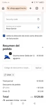 GINA coupon verification screenshot