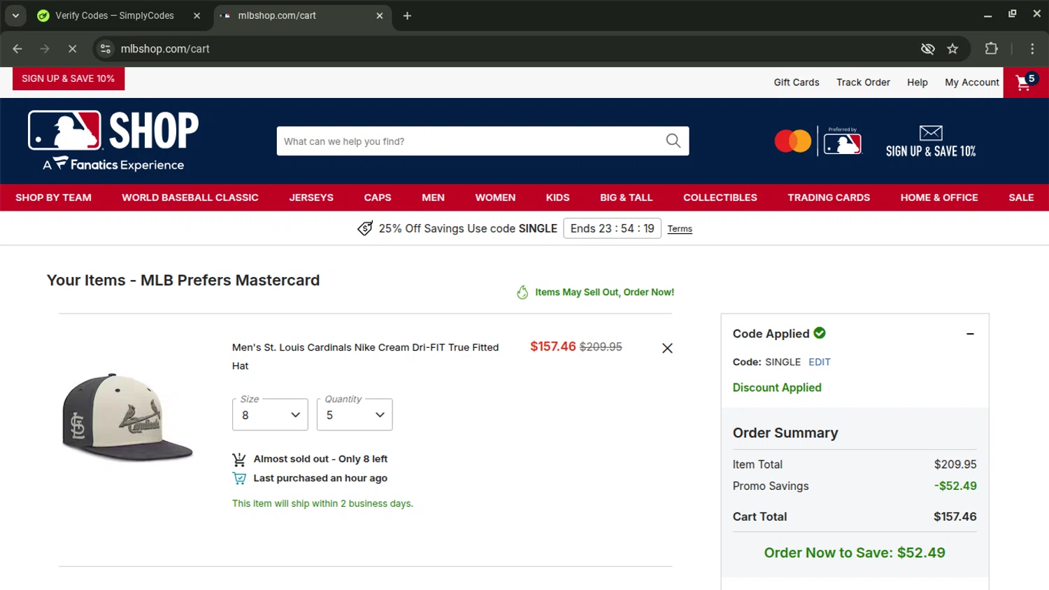 St. Louis Cardinals checkout page showing St. Louis Cardinals promo code box | Screenshot taken by SimplyCodes community member on Jan 28, 2026