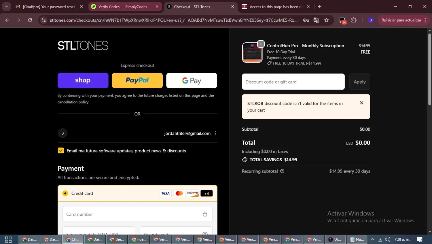 STL Tones checkout page showing STL Tones discount code box | Screenshot taken by SimplyCodes community member on Jan 14, 2026