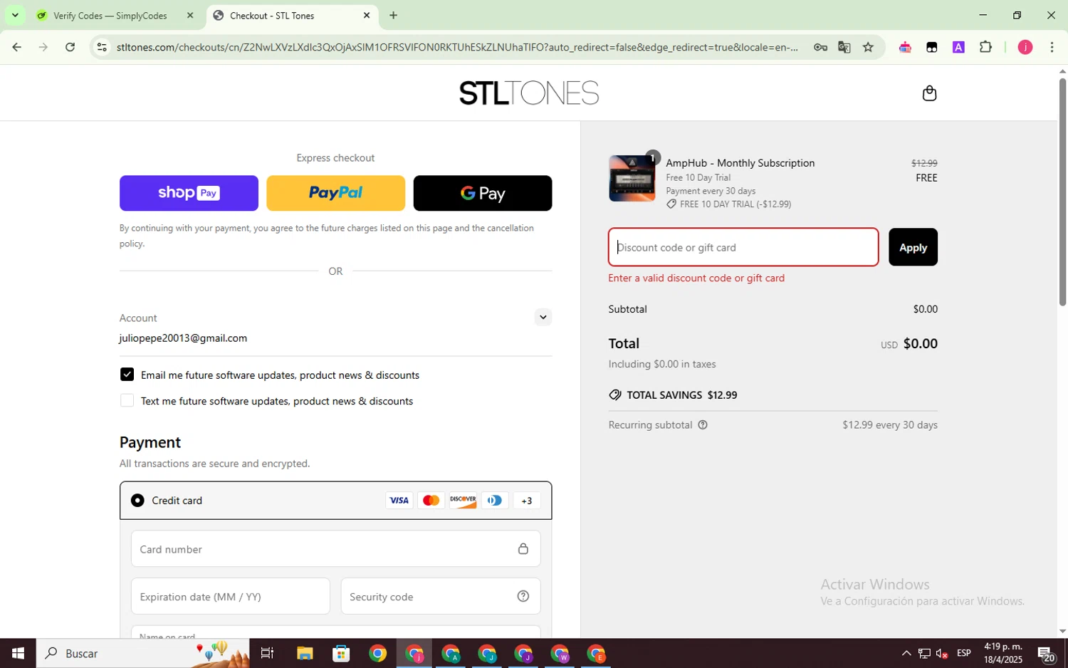 STL Tones discount code screenshot showing code EDUJ8HCSTK applied at STL Tones checkout page. Uploaded by SimplyCodes community member BrilliantLynx1642 on Apr 18, 2025
