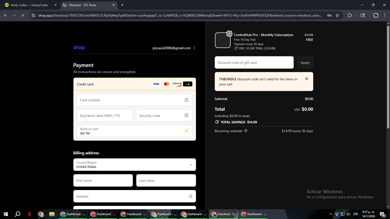STL Tones checkout page showing STL Tones discount code box | Screenshot taken by SimplyCodes community member on Jan 14, 2026