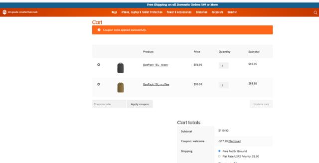 STM Goods checkout page showing STM Goods coupon code box | Screenshot taken by SimplyCodes community member on Jun 6, 2025
