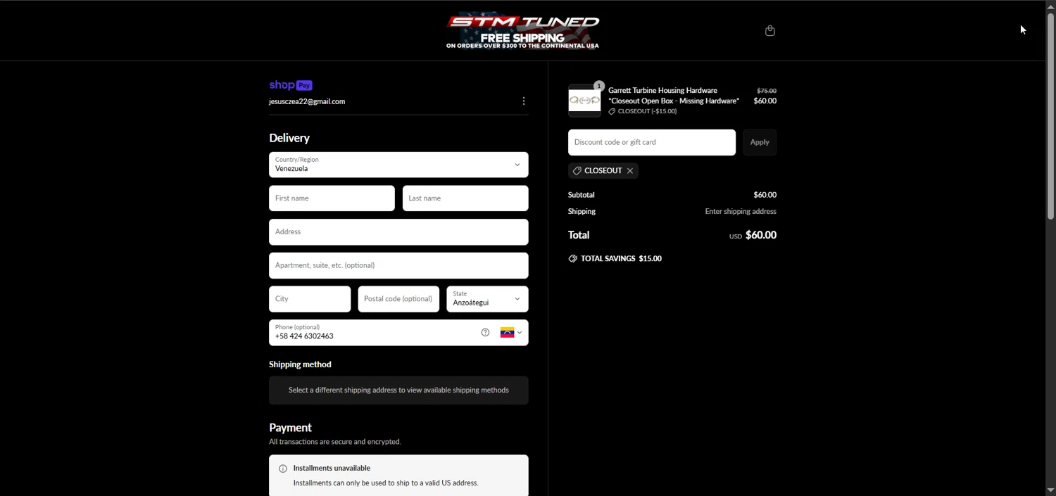 STM Tuned discount code screenshot showing code CLOSEOUT applied at STM Tuned checkout page. Uploaded by SimplyCodes community member Raibelys_18 on Jun 30, 2025