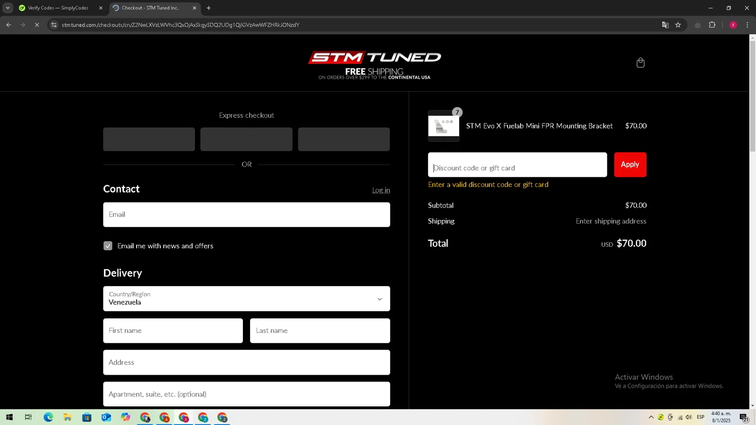 STM Tuned discount code screenshot showing code BF2024 applied at STM Tuned checkout page. Uploaded by SimplyCodes community member TreasureTitan9744 on Jan 8, 2025