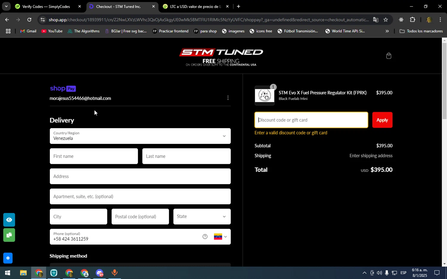 STM Tuned discount code screenshot showing code BF2024 applied at STM Tuned checkout page. Uploaded by SimplyCodes community member DonPollito on Jan 8, 2025
