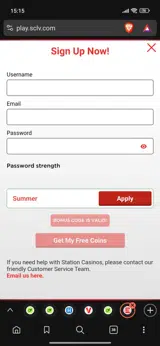 STN Play coupon verification screenshot