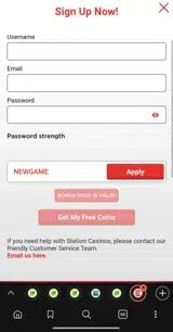 STN Play coupon verification screenshot