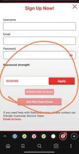 STN Play coupon verification screenshot