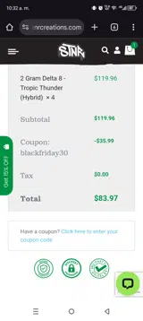 STNR Creations coupon verification screenshot