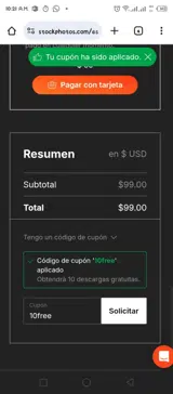 Stockphotos coupon verification screenshot