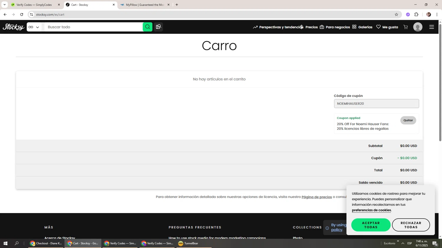 Stocksy promo code screenshot showing code NOEMIHAUSER20 applied at Stocksy checkout page. Uploaded by SimplyCodes community member Levi_Ackerman on Nov 6, 2025