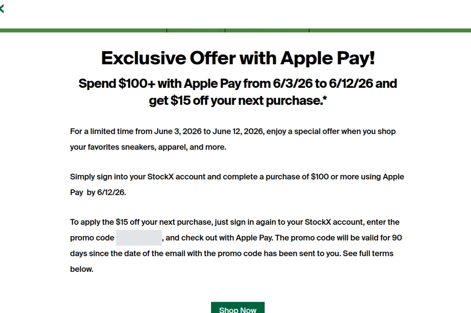 StockX promo code screenshot showing code APPLEPAY15 applied at StockX checkout page. Uploaded by SimplyCodes community member CARAJITA on Jun 6, 2026
