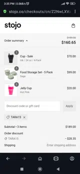 Tara15 coupon verification screenshot
