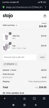 Stojo15 coupon verification screenshot