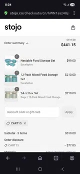 Cart15 coupon verification screenshot