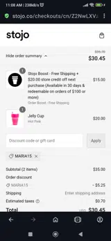 Maria15 coupon verification screenshot