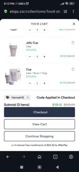 Hannah15 coupon verification screenshot