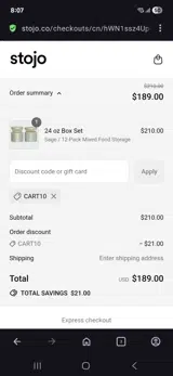 Cart10 coupon verification screenshot