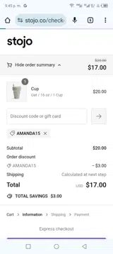 AMANDA15 coupon verification screenshot