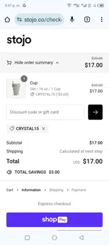 CRYSTAL15 coupon verification screenshot