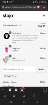 Emily15 coupon verification screenshot