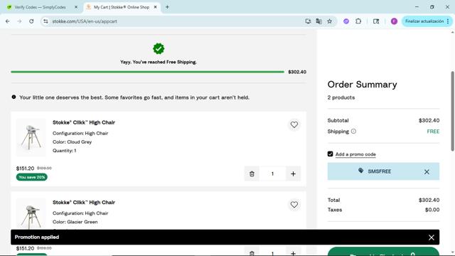 Stokke checkout page showing Stokke promo code box | Screenshot taken by SimplyCodes community member on Jul 23, 2025