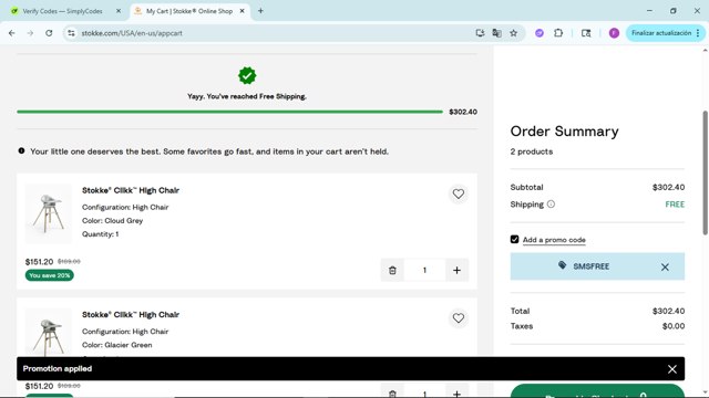 Stokke checkout page showing Stokke promo code box | Screenshot taken by SimplyCodes community member on Jul 23, 2025