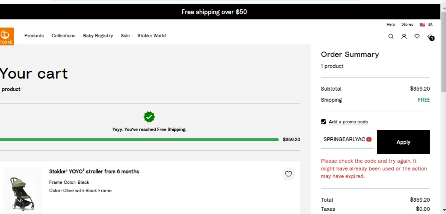 Stokke promo code screenshot showing code SPRINGEARLYACCESS applied at Stokke checkout page. Uploaded by SimplyCodes community member alejandroadrianza on Feb 25, 2025