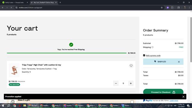 Stokke checkout page showing Stokke promo code box | Screenshot taken by SimplyCodes community member on Jul 22, 2025