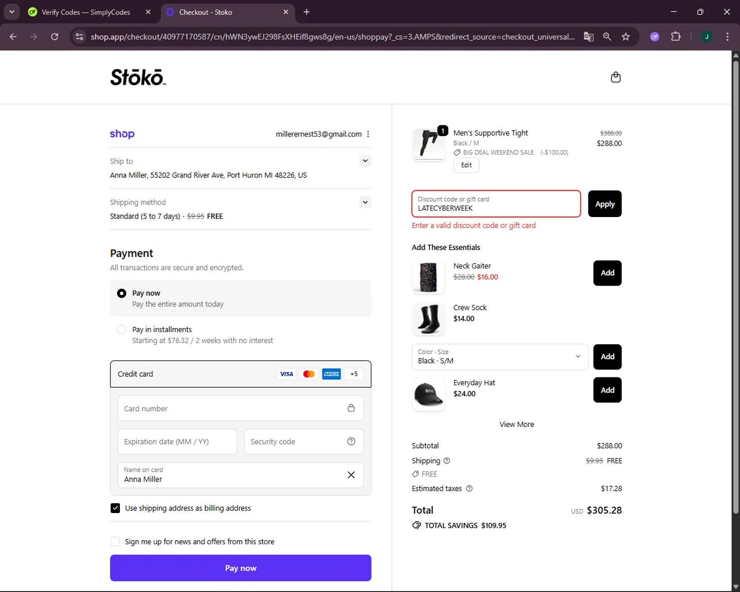 Stoko discount code screenshot showing code LATECYBERWEEK applied at Stoko checkout page. Uploaded by SimplyCodes community member VictoriousOwl2774 on Oct 11, 2025