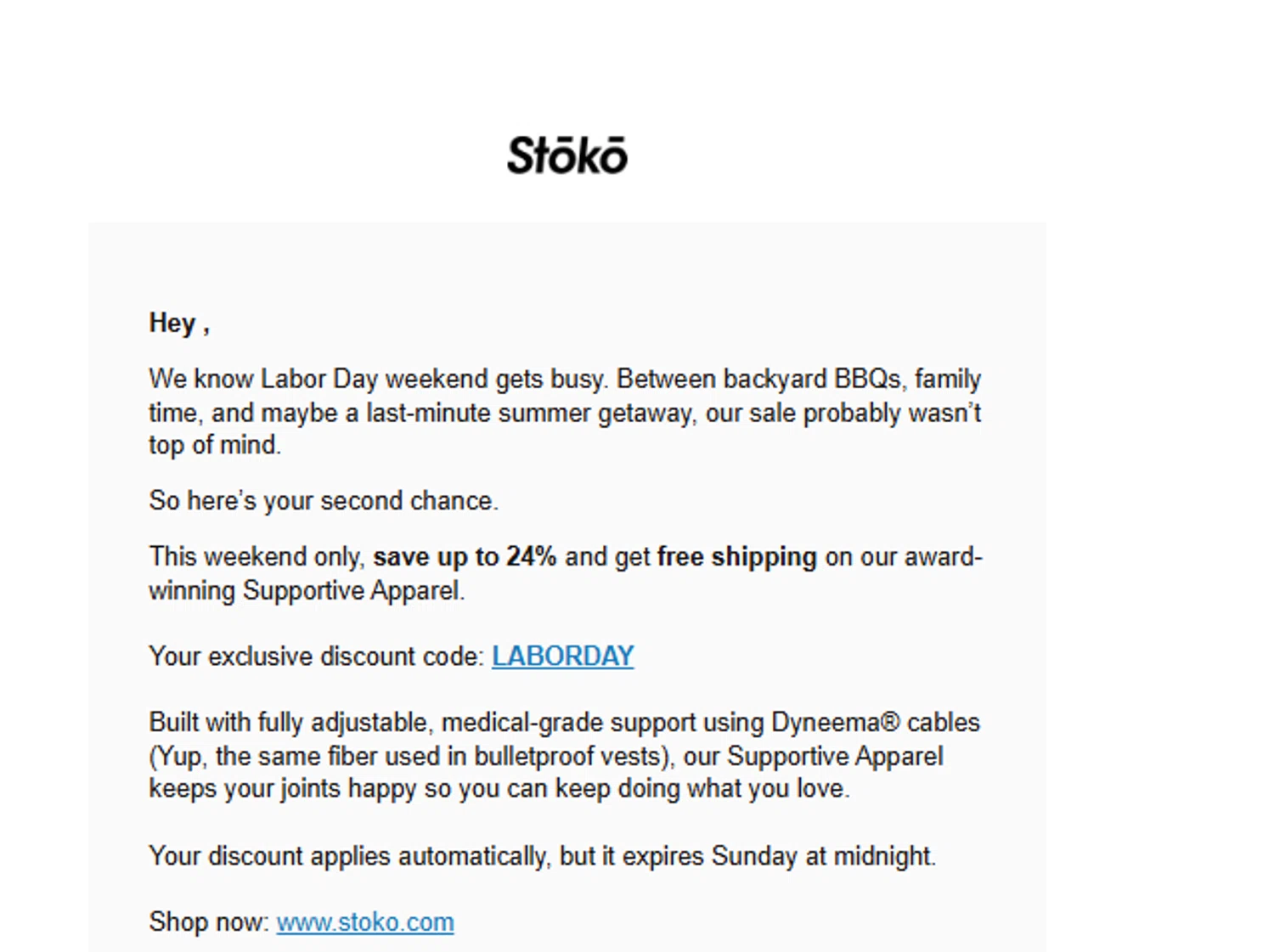 Stoko discount code screenshot showing code LABORDAY applied at Stoko checkout page. Uploaded by SimplyCodes community member YISUZZ on Sep 5, 2025