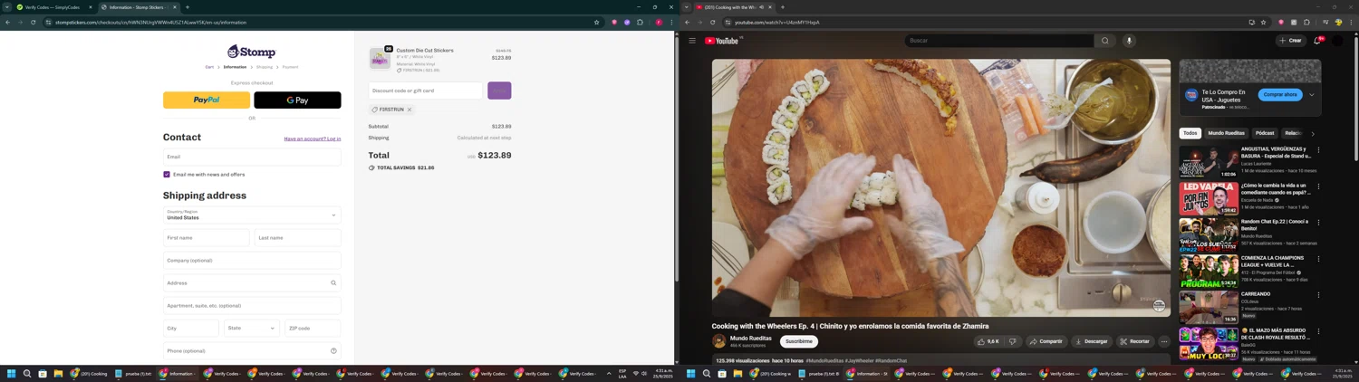 Stomp Stickers discount code screenshot showing code FIRSTRUN applied at Stomp Stickers checkout page. Uploaded by SimplyCodes community member ExtraordinaryVirtuoso281 on Sep 25, 2025