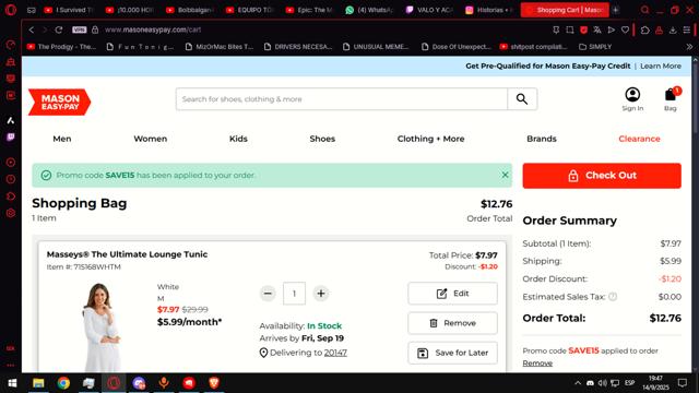 Stoneberry checkout page showing Stoneberry promo code box | Screenshot taken by SimplyCodes community member on Sep 14, 2025