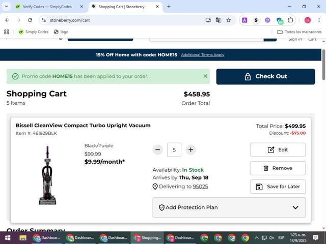 Stoneberry checkout page showing Stoneberry promo code box | Screenshot taken by SimplyCodes community member on Sep 14, 2025