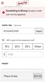 Stonefire Grill coupon verification screenshot