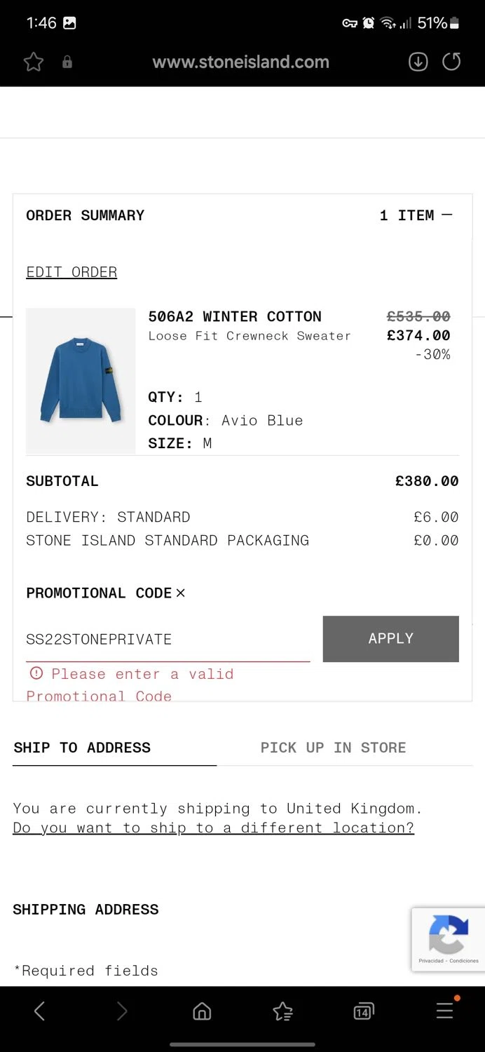 Stone Island promo code screenshot showing code SS22STONEPRIVATE applied at Stone Island checkout page. Uploaded by SimplyCodes community member Carbon132 on Dec 31, 2024