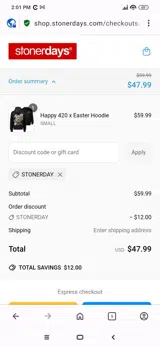 StonerDay coupon verification screenshot