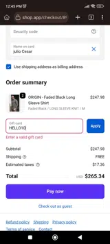 HELLO10 coupon verification screenshot