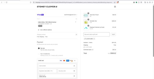 Stoney Clover Lane checkout page showing Stoney Clover Lane coupon code box | Screenshot taken by SimplyCodes community member on Jul 30, 2025