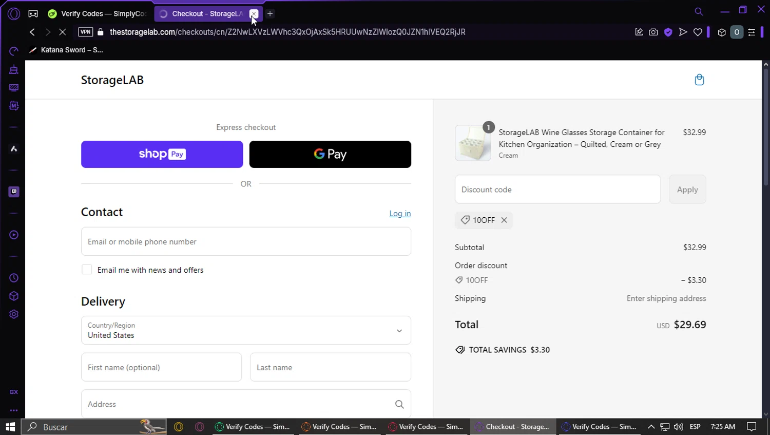 StorageLAB promo code screenshot showing code 10OFF applied at StorageLAB checkout page. Uploaded by SimplyCodes community member GoldMaestro7871 on Mar 4, 2025