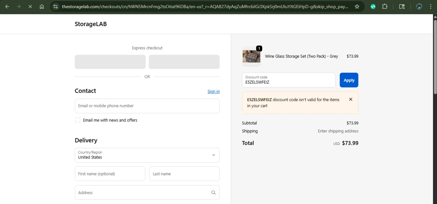 StorageLAB promo code screenshot showing code E5ZELSWFEIZ applied at StorageLAB checkout page. Uploaded by SimplyCodes community member MariaCorinaMachado on Nov 16, 2025