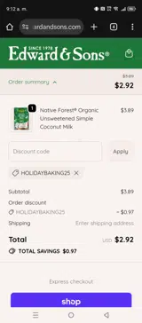 HOLIDAYBAKING25 coupon verification screenshot