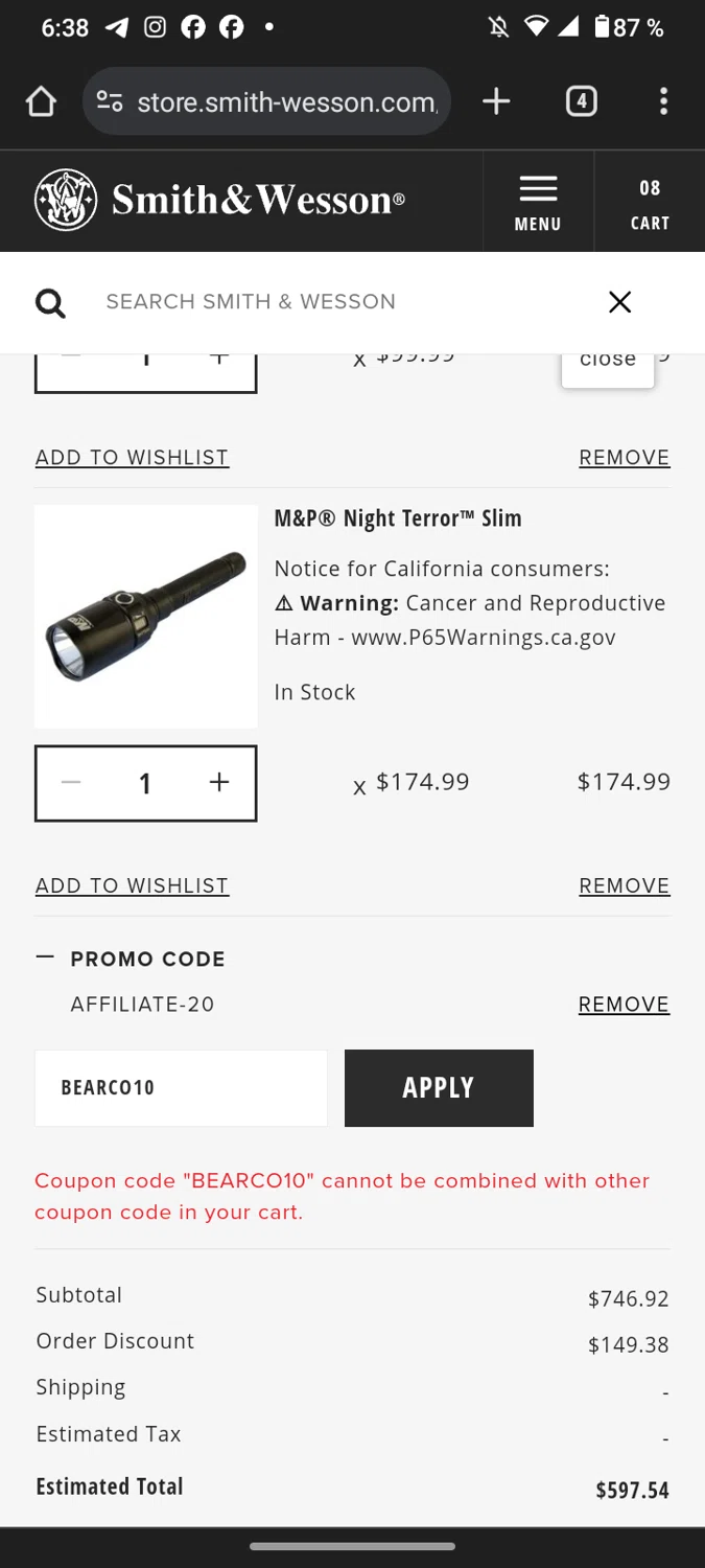 where to use Smith & Wesson promo code box
