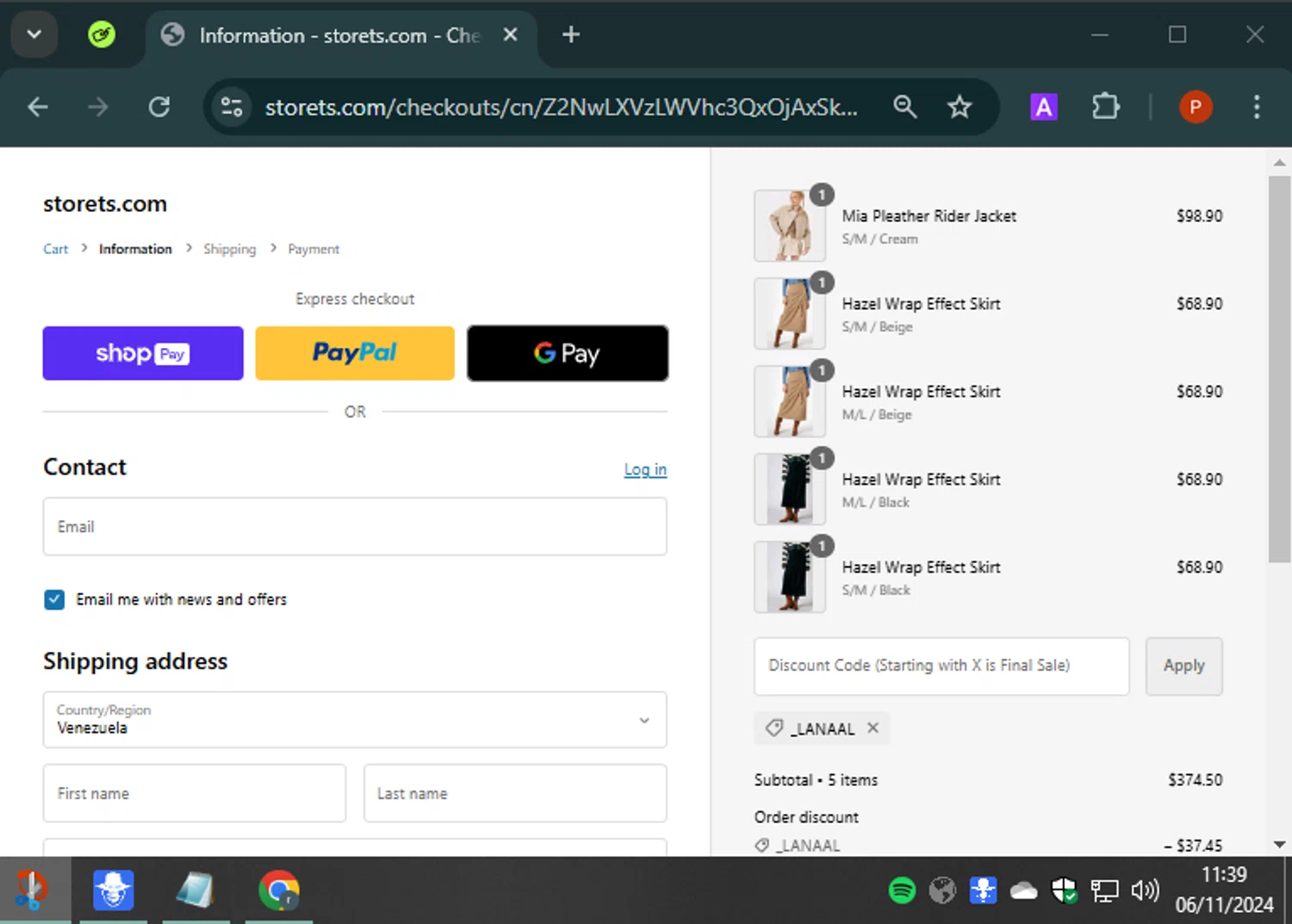 where to use Storets promo code box