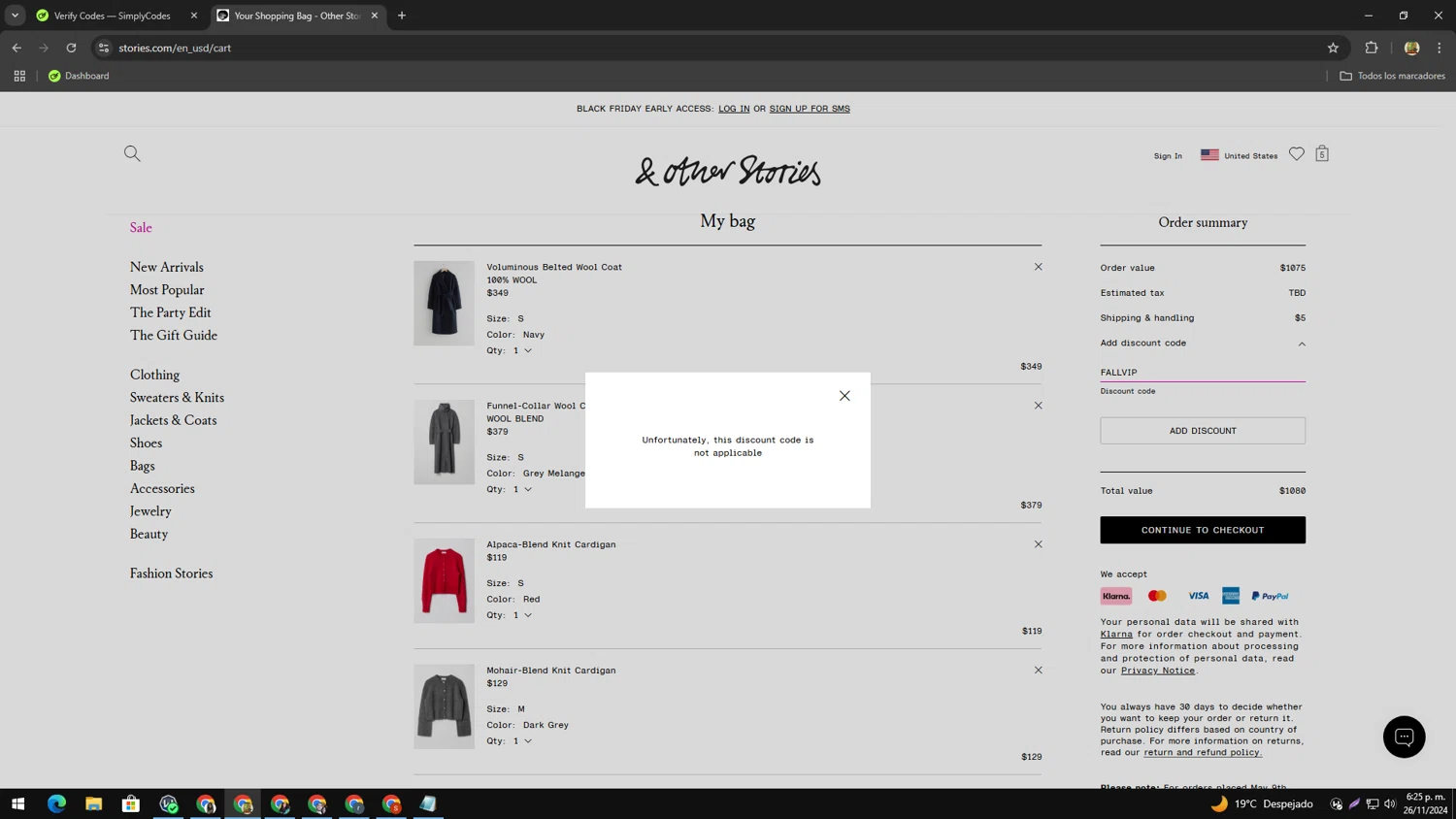 where to use & Other Stories promo code box
