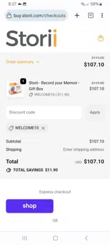 WELCOME10 coupon verification screenshot