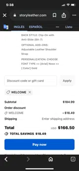 WELCOME coupon verification screenshot