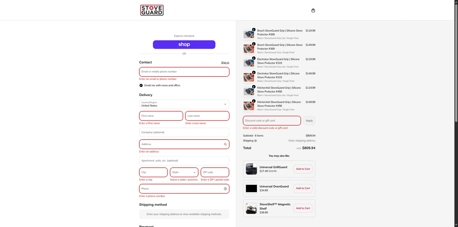 Stoveguard discount code screenshot showing code STORERELIEF24 applied at Stoveguard checkout page. Uploaded by SimplyCodes community member MagnificentEagle1411 on Jan 29, 2026