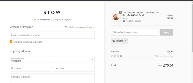 STOW checkout page showing STOW promo code box | Screenshot taken by SimplyCodes community member on Jul 21, 2022